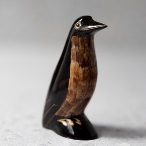 Vintage carved wood wooden penguin figurine black brown 3 inches tall